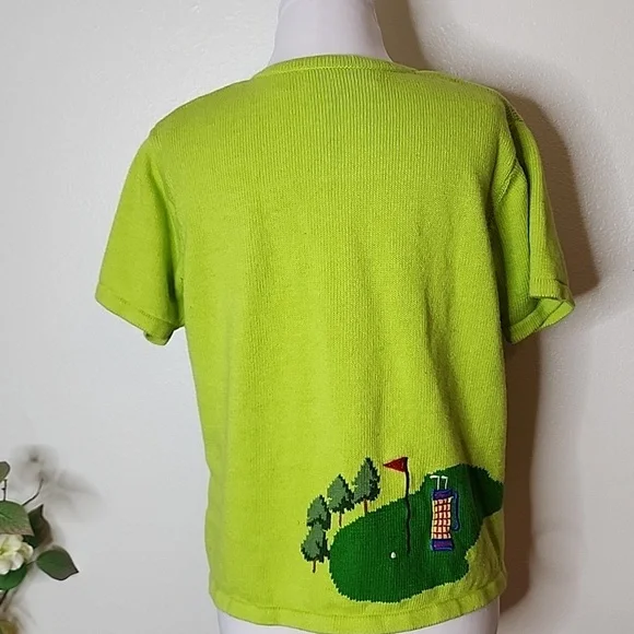 Vintage Classic Marisa Christina Green Golf Course Button Down Sweater Graphic - Picture 8 of 13